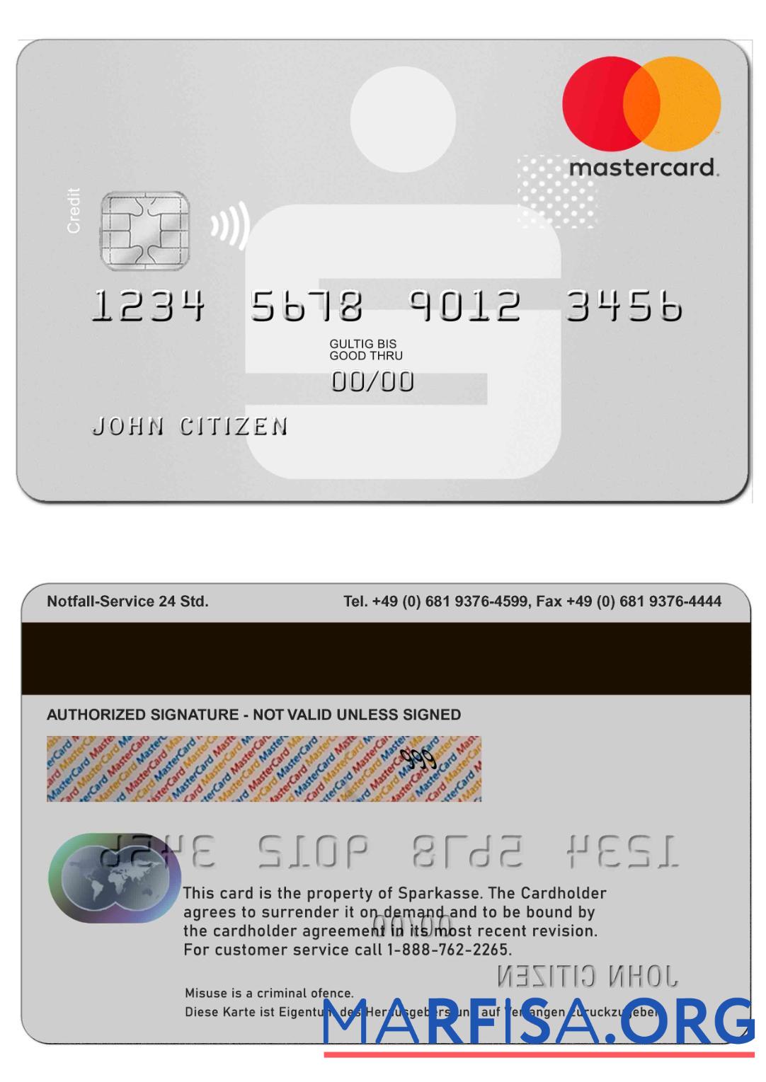 Realistic Germany Sparkasse MasterCard template